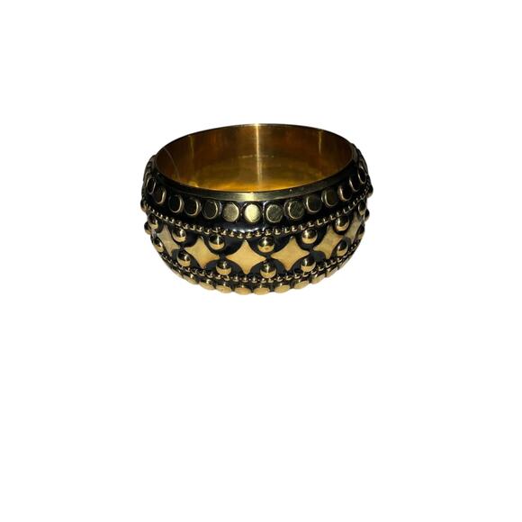 Iris Apfel & Bajalia Gold Bangle Bracelet Black Diamond Dot Relief Tribal Design - Picture 1 of 5